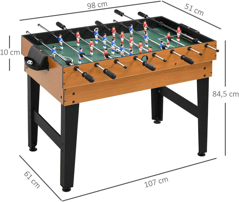 "HOMCOM 4 in 1" daugiafunkcinis žaidimų stalas, vakarėlių žaidimų stalas su stalo tenisu, stalo futbolu, biliardu, stalo ledo rituliu, skirtas linksmybėms su keliais žaidėjais, plienas, natūralus medis + juoda spalva