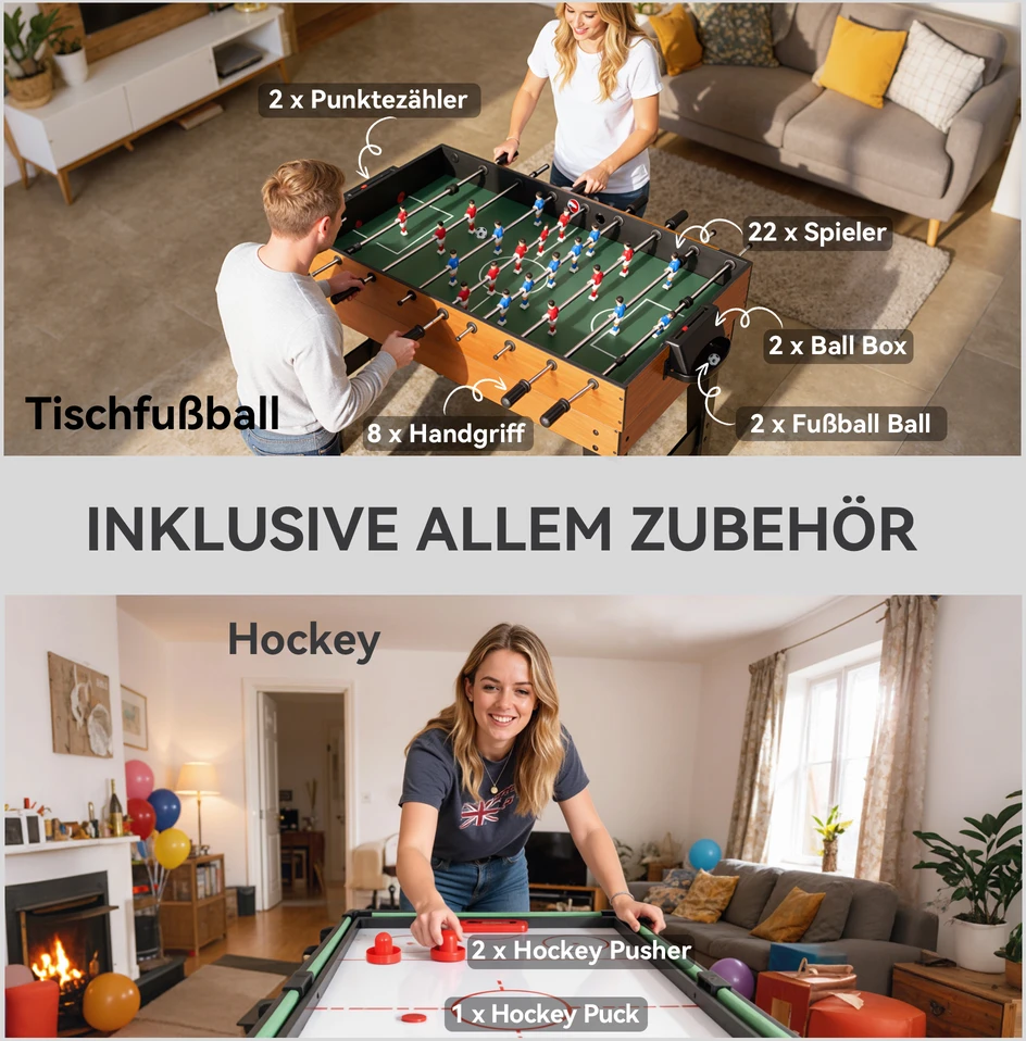 SPORTNOW 5-viename daugiafunkcis žaidimų stalas, 53 priedai, stalo futbolas, stalo ritulys, stalo tenisas, biliardas, krepšinis, graikinis riešutas