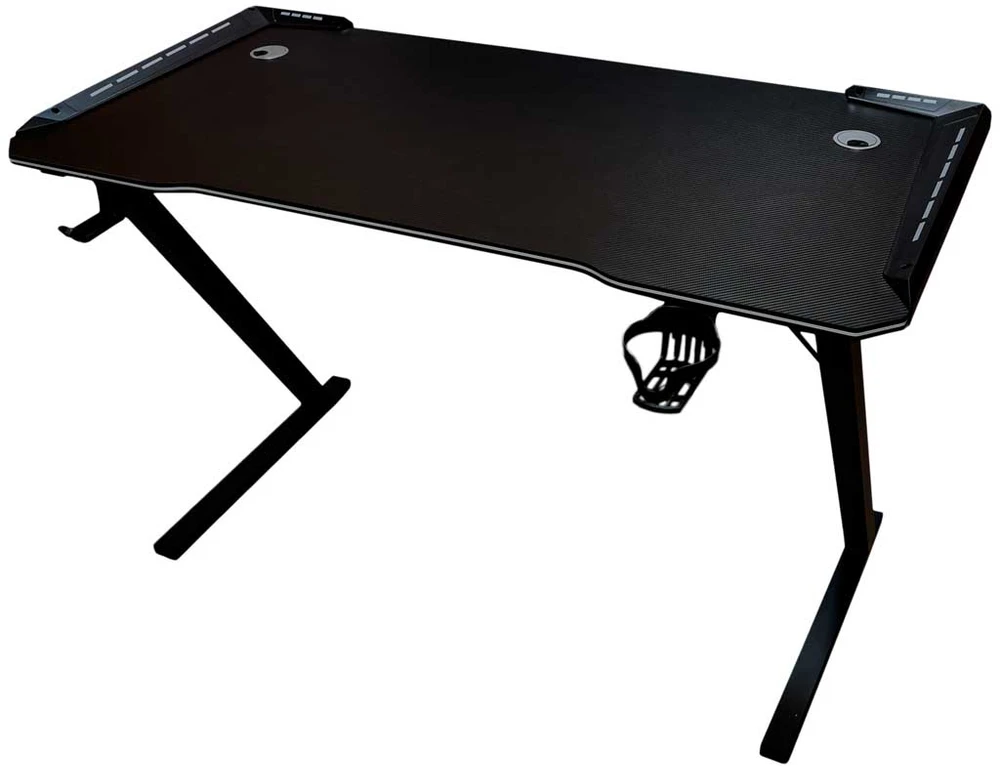 Žaidimų stalas su RGB LED apšvietimu ir 2 kabelių angomis, juodas, 120 × 60 × 74 cm