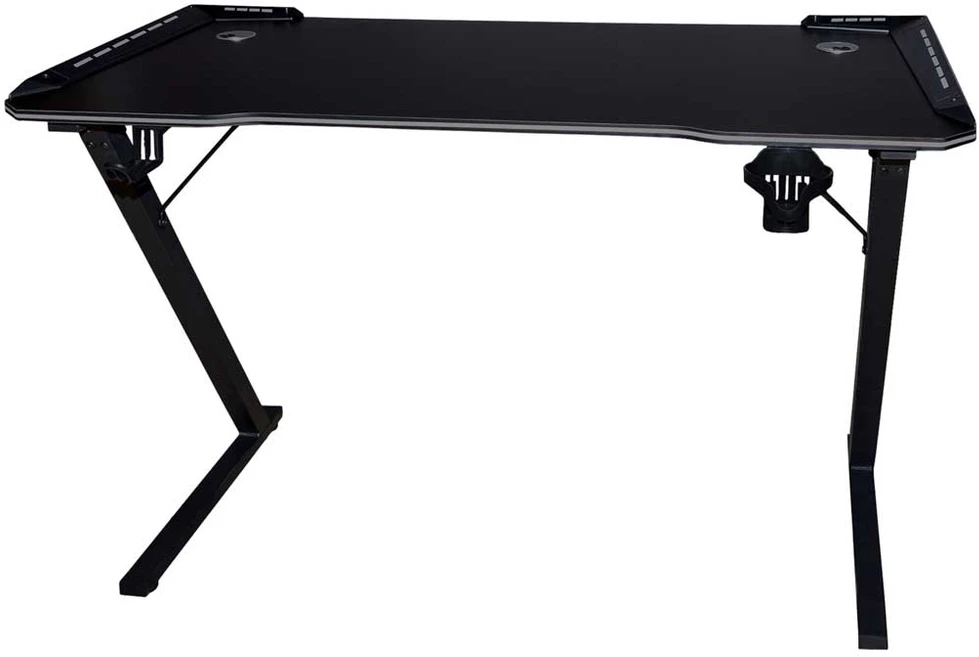 Žaidimų stalas su RGB LED apšvietimu ir 2 kabelių angomis, juodas, 120 × 60 × 74 cm