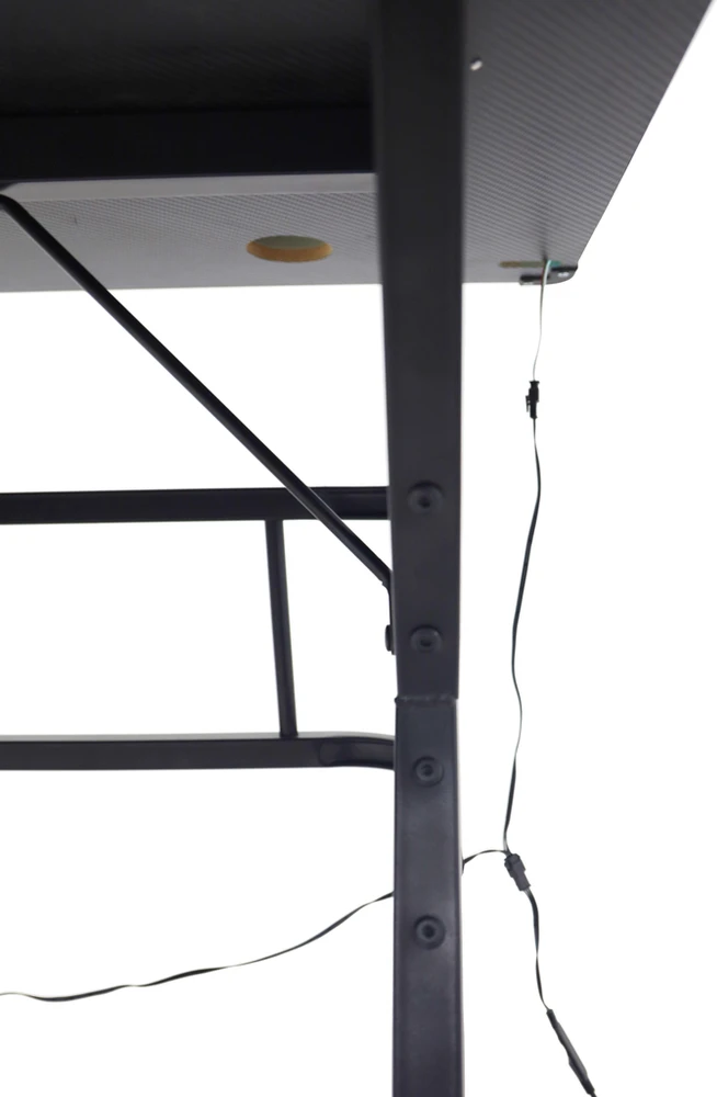 Žaidimų stalas su RGB LED apšvietimu ir lentyna, juodas, 120 × 60 cm