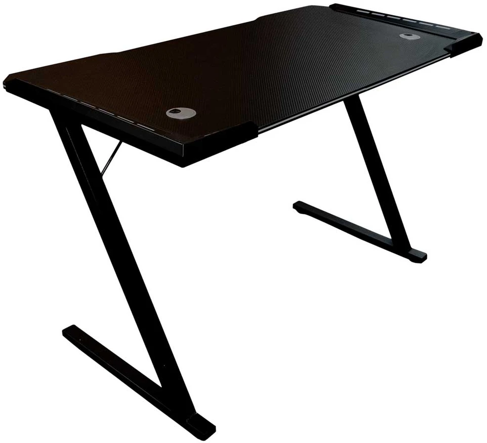 Žaidimų stalas su RGB LED apšvietimu ir 2 kabelių angomis, juodas, 120 × 60 × 74 cm