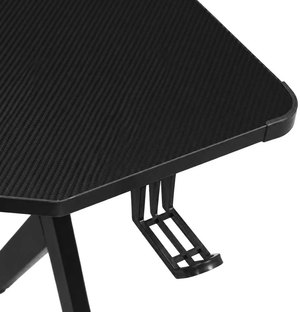 Žaidimų stalas su RGB LED apšvietimu ir lentyna, juodas, 120 × 60 cm