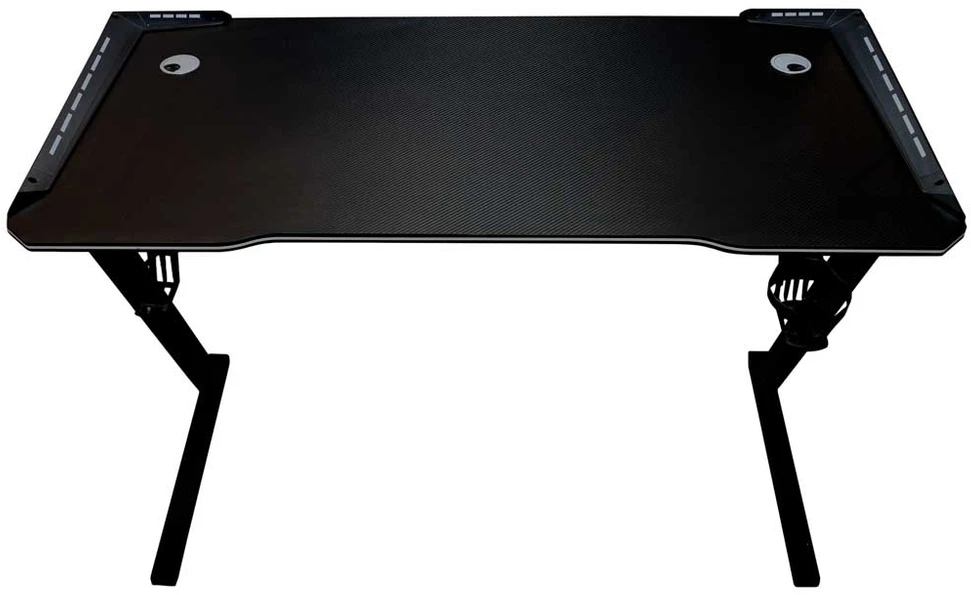 Žaidimų stalas su RGB LED apšvietimu ir 2 kabelių angomis, juodas, 120 × 60 × 74 cm
