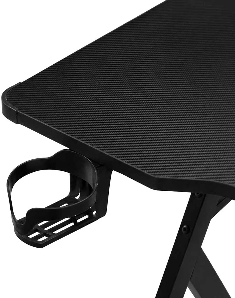 Žaidimų stalas su RGB LED apšvietimu ir lentyna, juodas, 120 × 60 cm