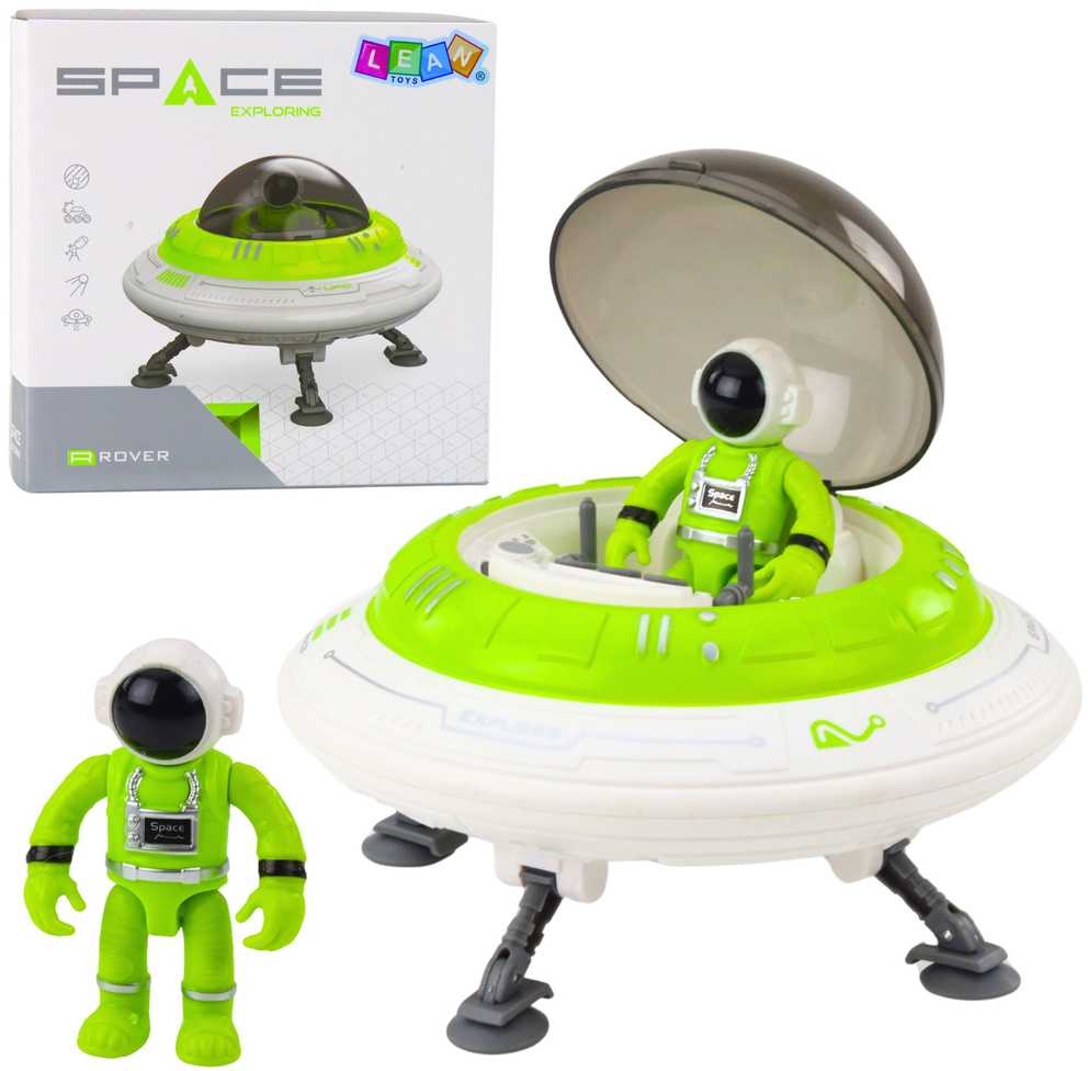 Lean Toys Žaislinė skraidanti lėkštė su astronautu ir šviesos bei garso efektais
