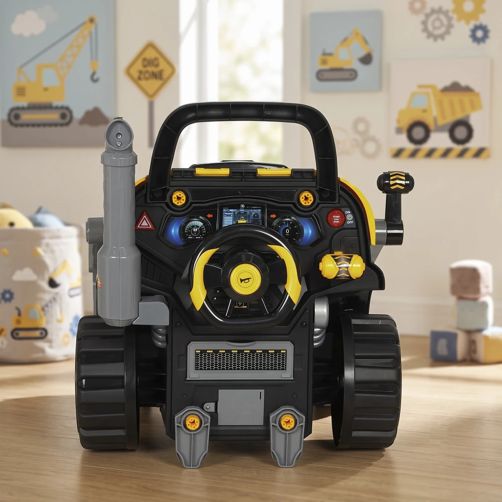 Žaislinis automobilio variklis su garso ir šviesos efektais, geltonas, 46 × 41 × 47 cm