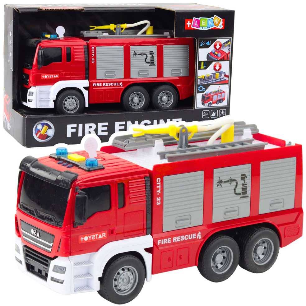 Lean Toys Žaislinis gaisrinės automobilis su vandens funkcija, šviesomis ir garsu