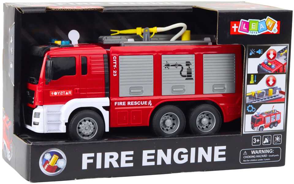Lean Toys Žaislinis gaisrinės automobilis su vandens funkcija, šviesomis ir garsu