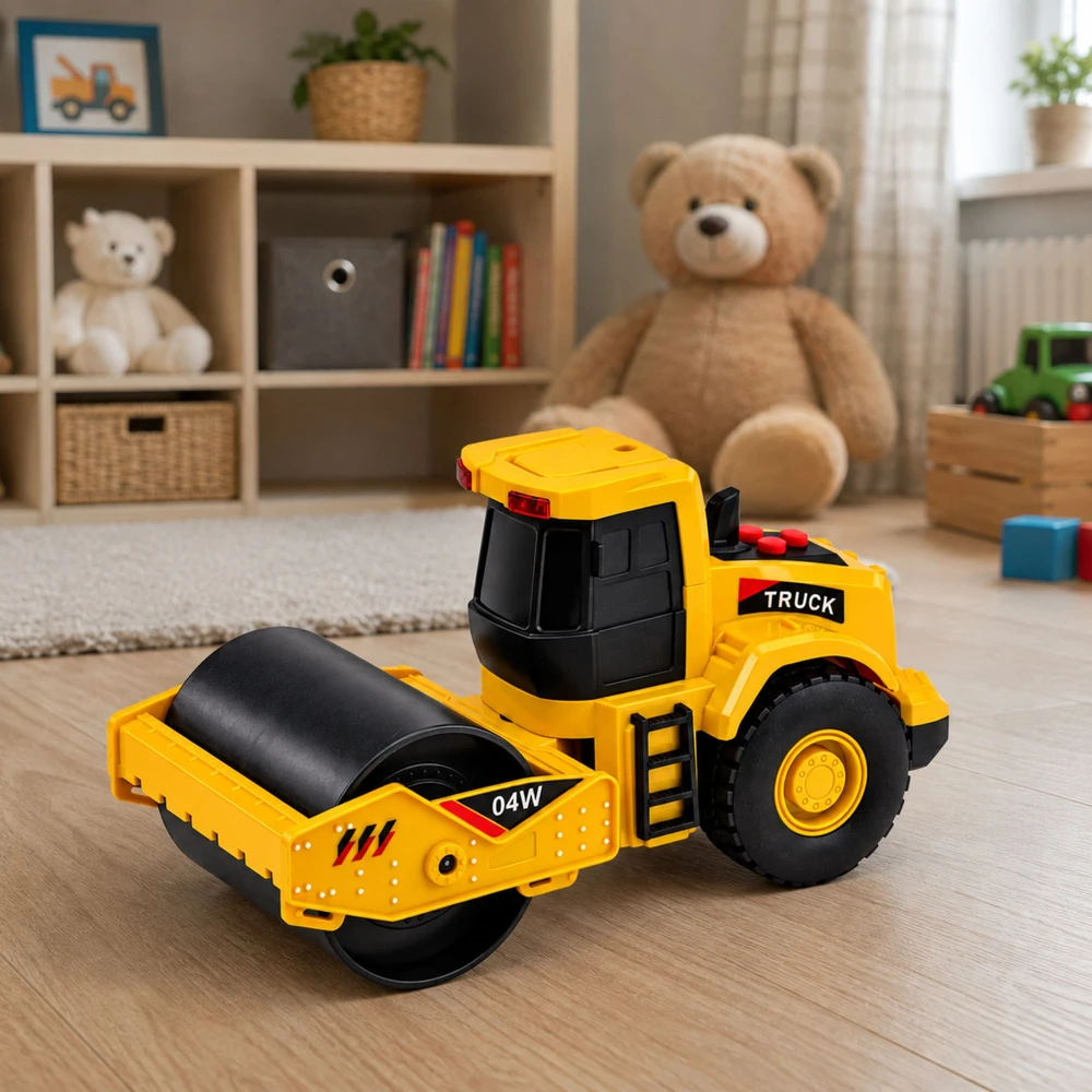 Lean Toys Žaislinis kelio volas 1:32 mastelio su šviesos ir garso efektais, geltonas ir juodas, 16 × 8 × 7 cm