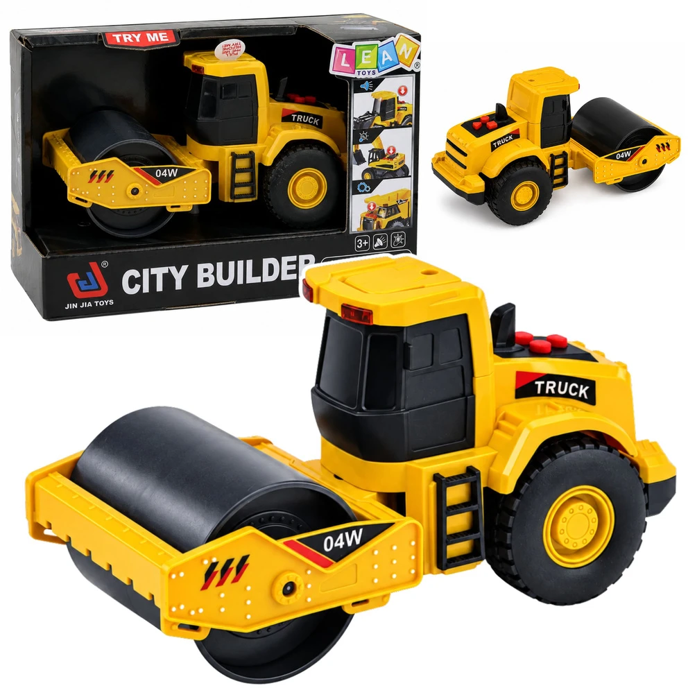 Lean Toys Žaislinis kelio volas 1:32 mastelio su šviesos ir garso efektais, geltonas ir juodas, 16 × 8 × 7 cm