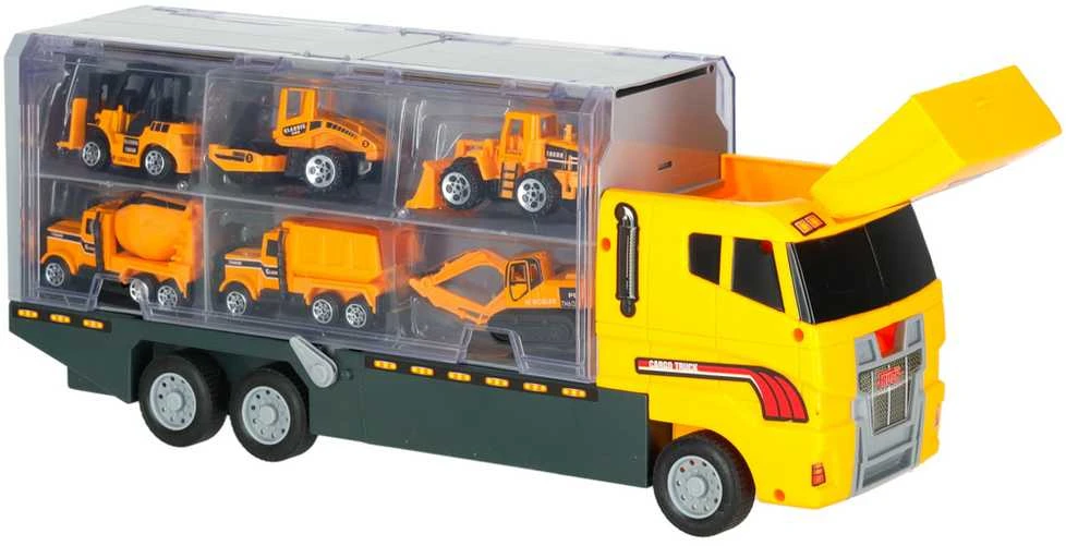 KIK Transporterio sunkvežimis TIR paleidimo įrenginys + metaliniai automobiliai statybinės mašinos
