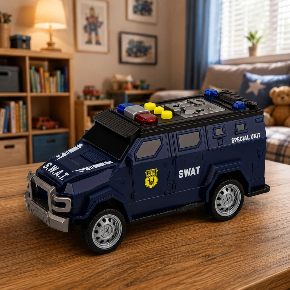 Lean Toys Žaislinis SWAT automobilis su šviesos ir garso efektais, tamsiai mėlynas, 15 × 6,5 × 6,5 cm