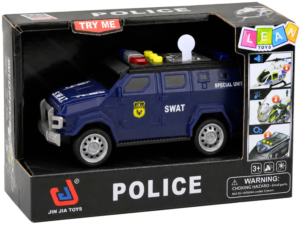 Lean Toys Žaislinis SWAT automobilis su šviesos ir garso efektais, tamsiai mėlynas, 15 × 6,5 × 6,5 cm