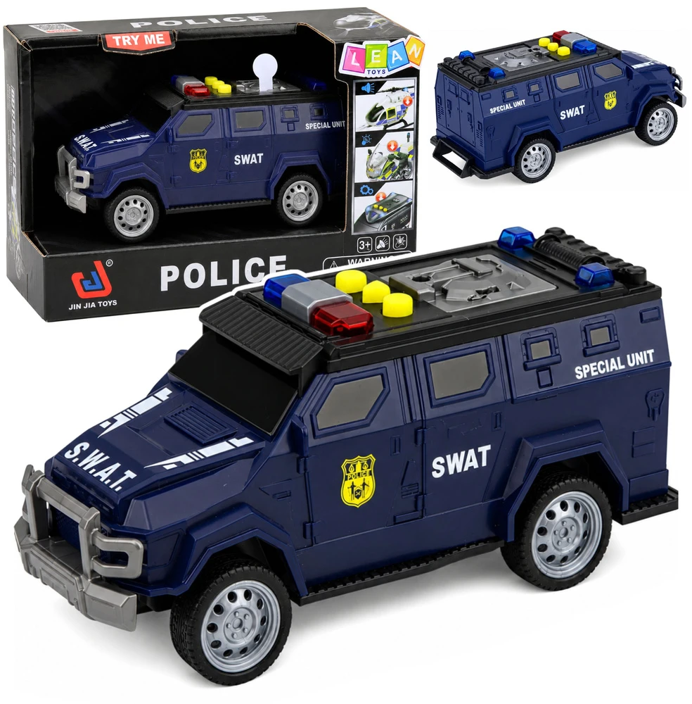 Lean Toys Žaislinis SWAT automobilis su šviesos ir garso efektais, tamsiai mėlynas, 15 × 6,5 × 6,5 cm
