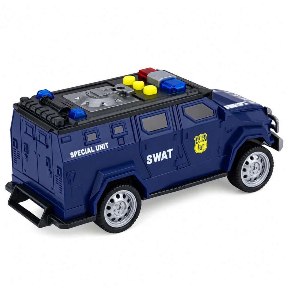 Lean Toys Žaislinis SWAT automobilis su šviesos ir garso efektais, tamsiai mėlynas, 15 × 6,5 × 6,5 cm