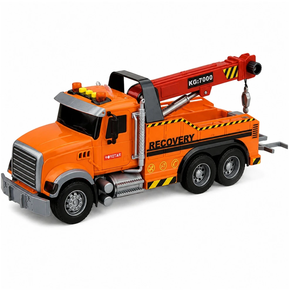 Lean Toys Žaislinis techninės pagalbos sunkvežimis su kranu ir šviesos bei garso efektais, oranžinis, 37 × 15 × 12 cm