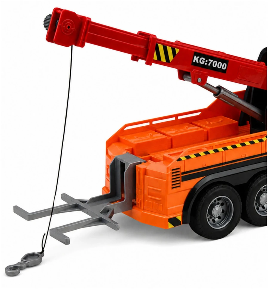 Lean Toys Žaislinis techninės pagalbos sunkvežimis su kranu ir šviesos bei garso efektais, oranžinis, 37 × 15 × 12 cm