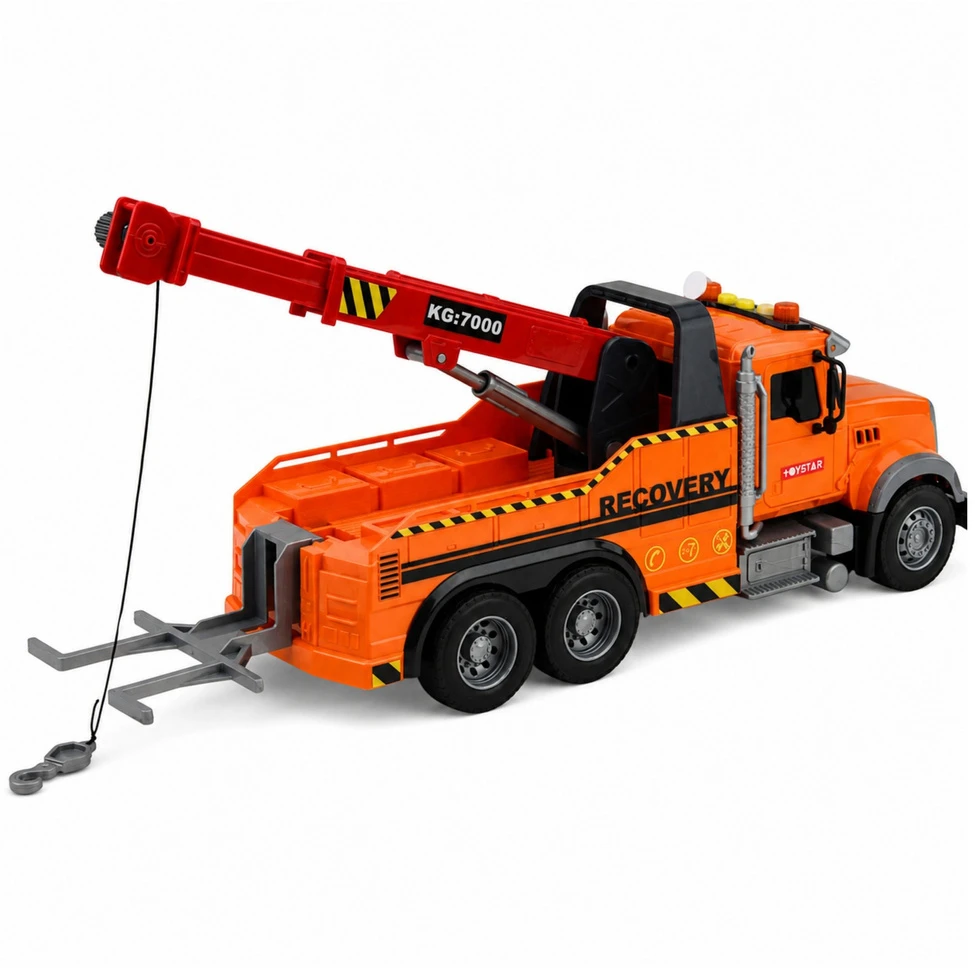 Lean Toys Žaislinis techninės pagalbos sunkvežimis su kranu ir šviesos bei garso efektais, oranžinis, 37 × 15 × 12 cm