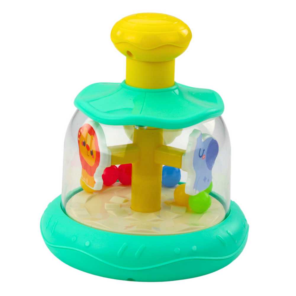Lean Toys Žalias besisukantis karuselės žaislas su gyvūnais ir kamuoliukais