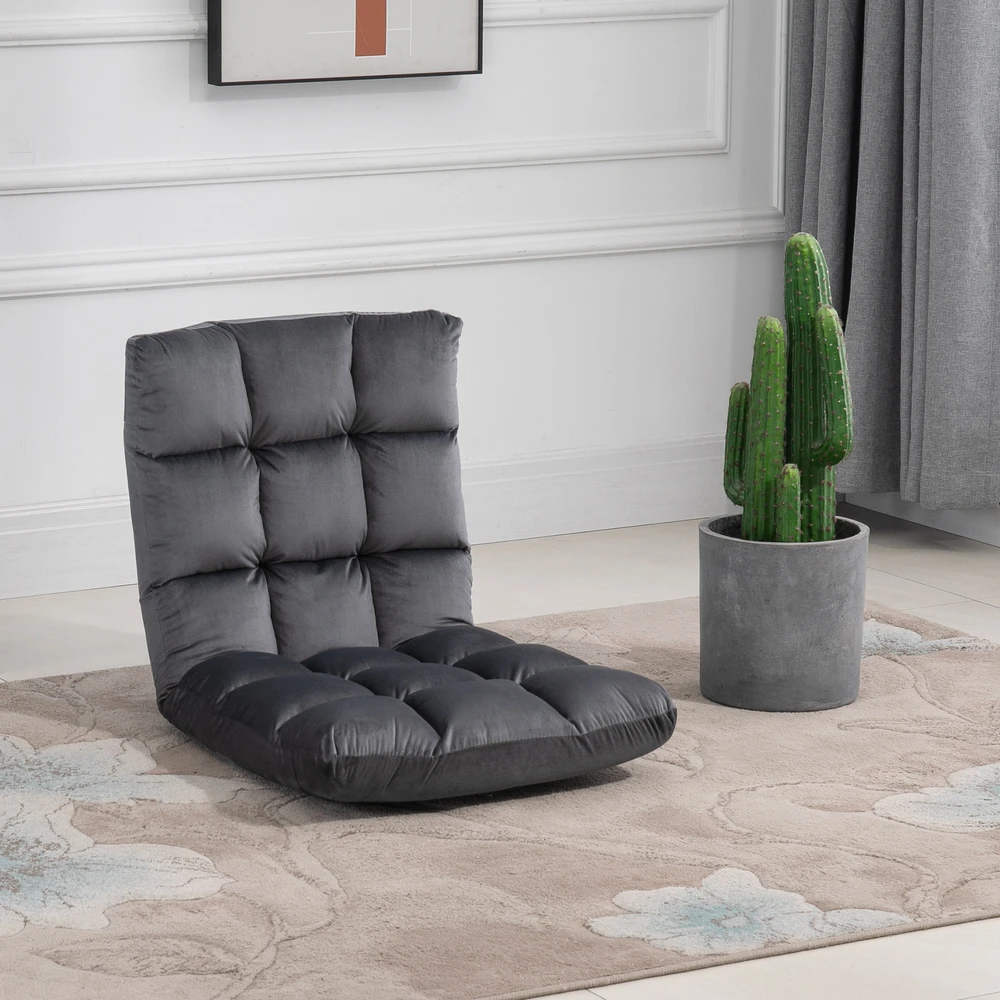 HOMCOM 3-in-1 sulankstoma grindų kėdė, reguliuojamas atlošas su 13 padėčių, sulankstomas gultas, sėdynės pagalvė, metalas, putplastis, 55 x 71 x 53,5 cm