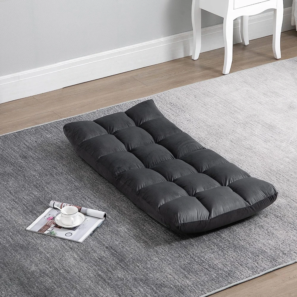 HOMCOM 3-in-1 sulankstoma grindų kėdė, reguliuojamas atlošas su 13 padėčių, sulankstomas gultas, sėdynės pagalvė, metalas, putplastis, 55 x 71 x 53,5 cm