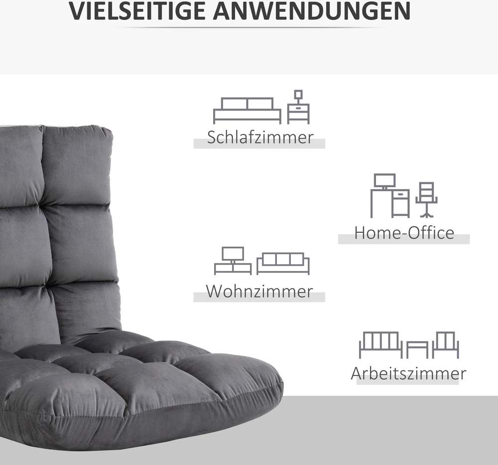 HOMCOM 3-in-1 sulankstoma grindų kėdė, reguliuojamas atlošas su 13 padėčių, sulankstomas gultas, sėdynės pagalvė, metalas, putplastis, 55 x 71 x 53,5 cm