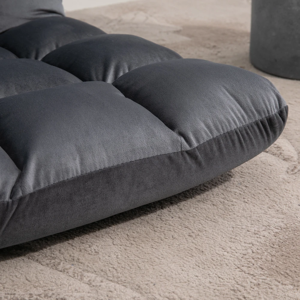 HOMCOM 3-in-1 sulankstoma grindų kėdė, reguliuojamas atlošas su 13 padėčių, sulankstomas gultas, sėdynės pagalvė, metalas, putplastis, 55 x 71 x 53,5 cm