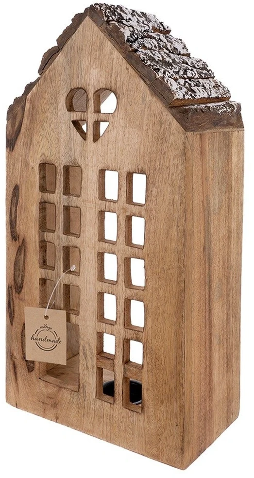 Žibintas arbatinei žvakei iš mango medienos, rudas, 19,5 × 10,5 × 38,5 cm