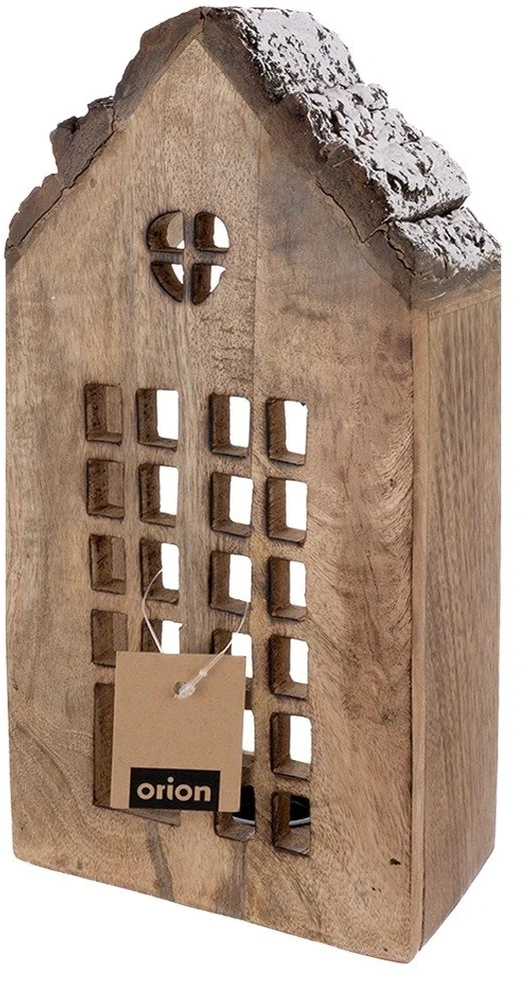 Žibintas namelio formos, rudas, 15 × 9 × 29 cm