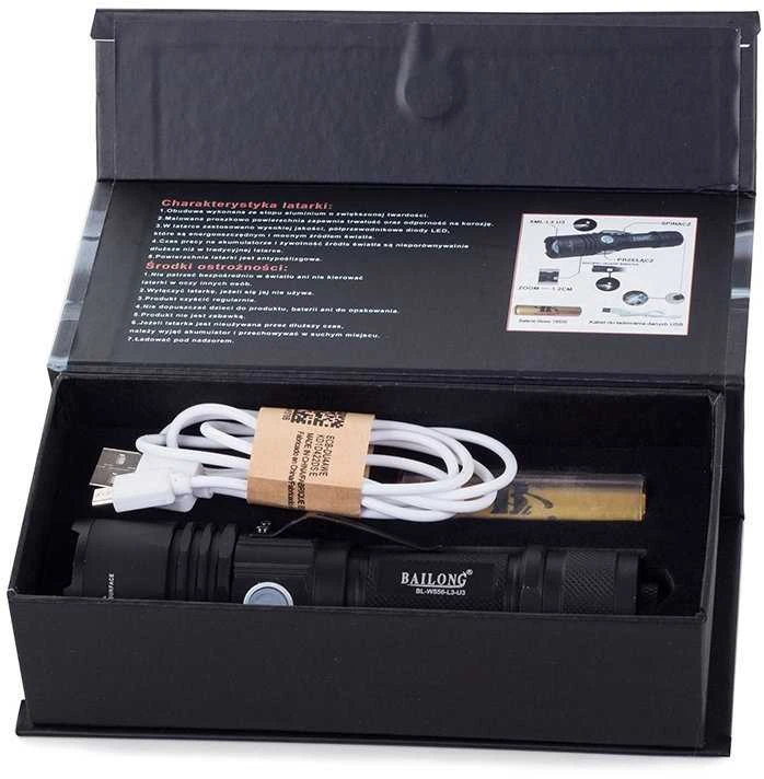 Žibintuvėlis Bailong W556 su CREE XM-L T6 dioda ir USB įkrovimu