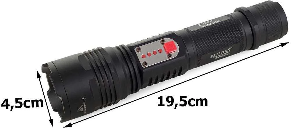 Žibintuvėlis Bailong W767 su CREE XM-L T6 dioda ir USB įkrovimu