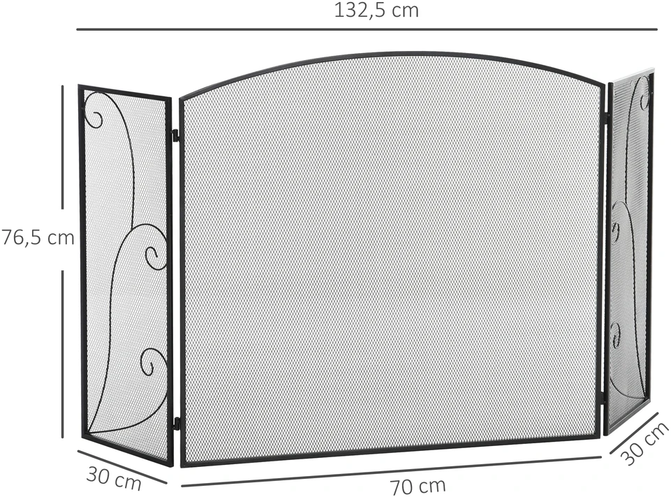 Homcom Židinio apsauginės grotelės su 3 skydeliais - Juodos 132,5 x 76,5 cm