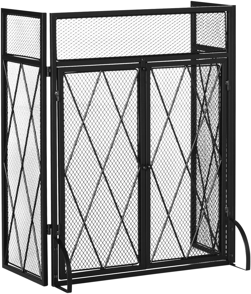 "HOMCOM" "Spark protection" 3 dalių dizaino kaltinės geležies židinio ekranas Židinio apsauga nuo kibirkščių metalinė juoda 120 x 79 cm