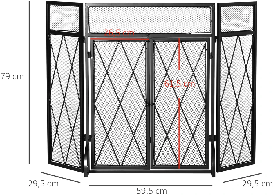 "HOMCOM" "Spark protection" 3 dalių dizaino kaltinės geležies židinio ekranas Židinio apsauga nuo kibirkščių metalinė juoda 120 x 79 cm