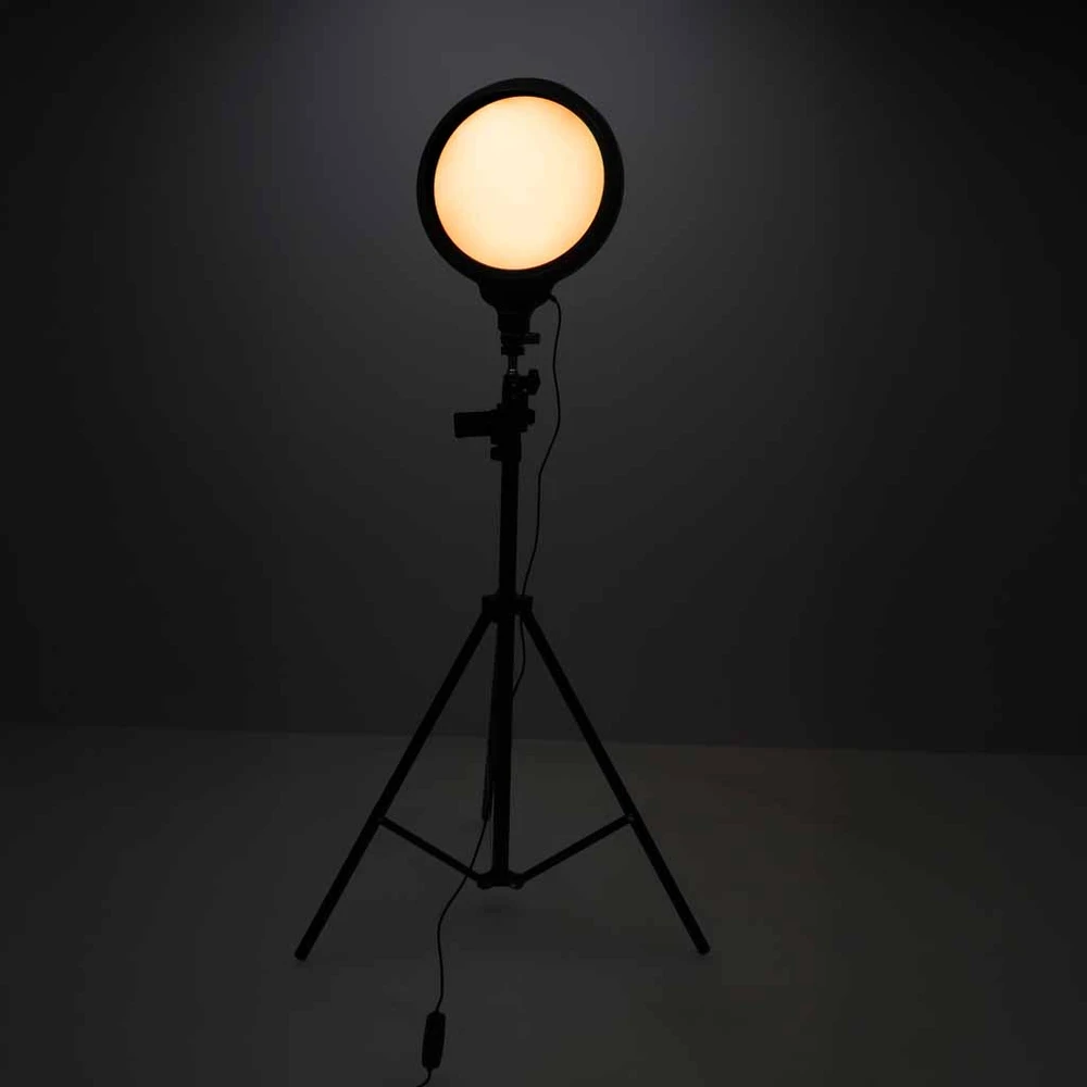 Žiedinė LED lempa, reguliuojama, USB maitinama, juoda, Ø 26 cm