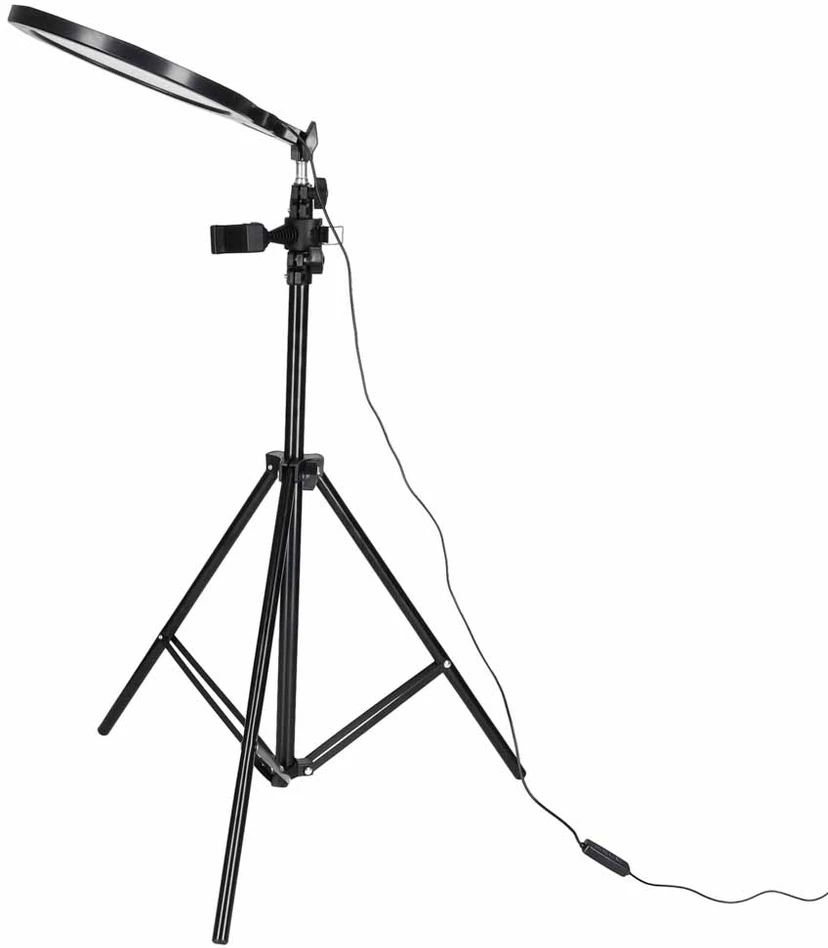 Žiedinė LED lempa, reguliuojama, USB maitinama, juoda, Ø 26 cm