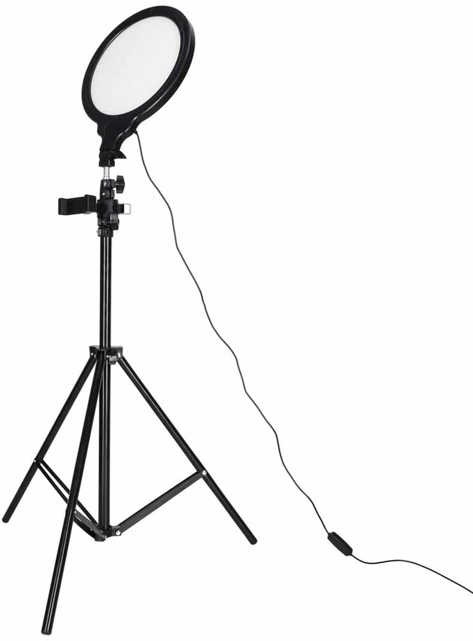 Žiedinė LED lempa, reguliuojama, USB maitinama, juoda, Ø 26 cm