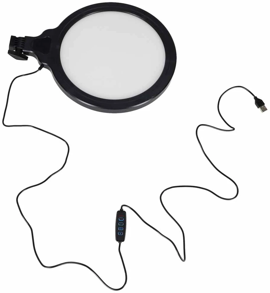 Žiedinė LED lempa, reguliuojama, USB maitinama, juoda, Ø 26 cm