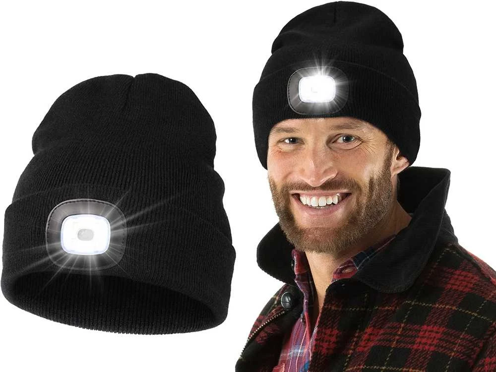 Žieminė kepurė su LED lempute, USB įkrovimas, 3 apšvietimo režimai