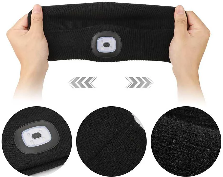 Žieminė kepurė su LED lempute, USB įkrovimas, 3 apšvietimo režimai