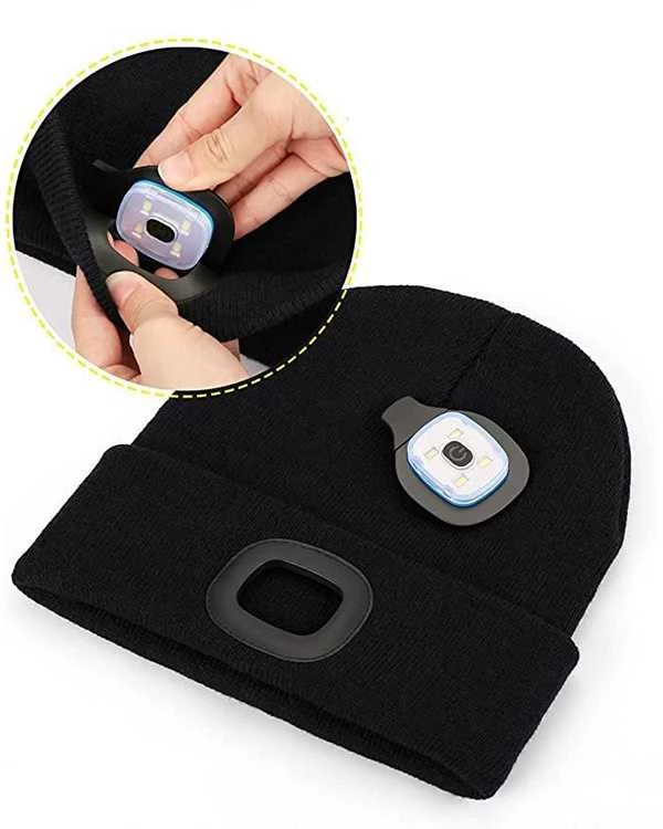 Žieminė kepurė su LED lempute, USB įkrovimas, 3 apšvietimo režimai