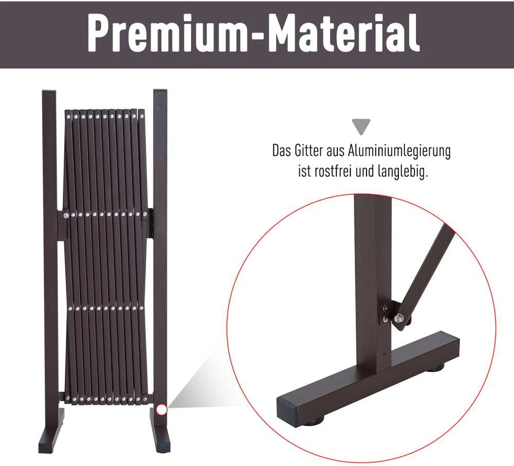 Ištraukiama Outsunny žirklinė tvorelė, 35–300 cm, idealiai tinka sodui, aliuminis, ruda, aukštis 103,5 cm