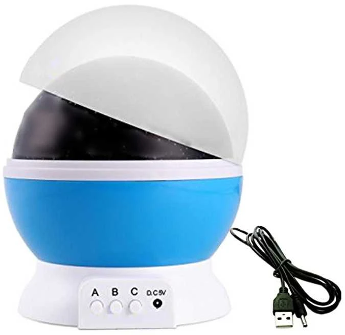 Žvaigždžių projektorius su 360° sukimu ir šiltu apšvietimu, 11x14 cm, mėlynas