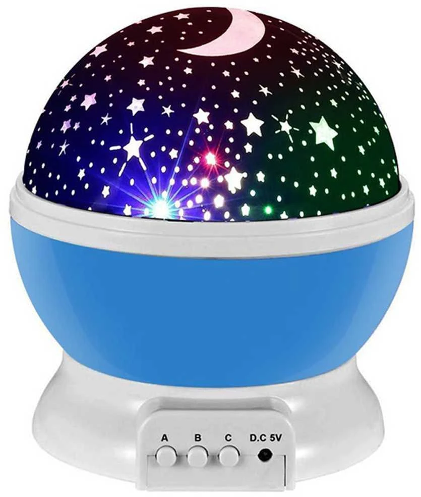 Žvaigždžių projektorius su 360° sukimu ir šiltu apšvietimu, 11x14 cm, mėlynas