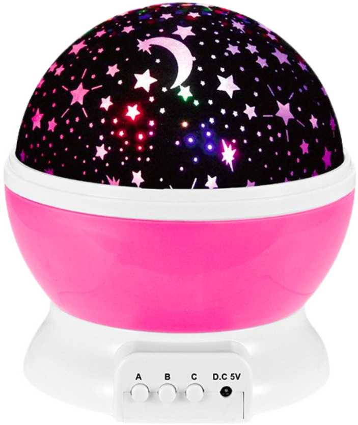 Lean Toys Žvaigždžių projektorius su LED naktine lempa, 360° sukimas, 11.2 x 13 cm, rožinė