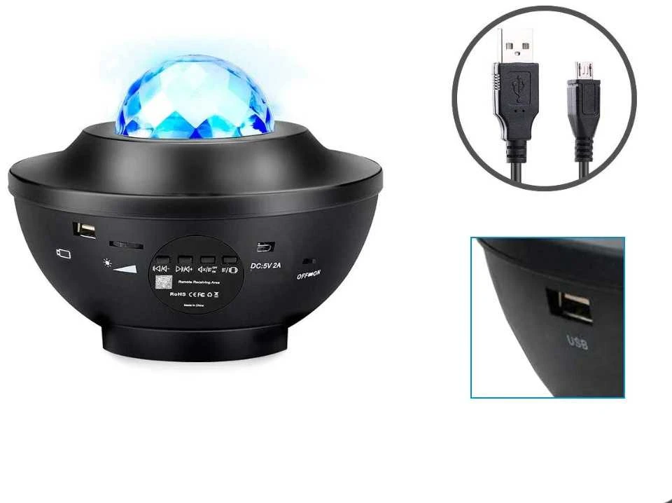 Žvaigždžių projektorius su LED RGB ir nuotolinio valdymo pultu