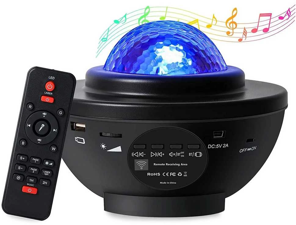Žvaigždžių projektorius su LED RGB ir nuotolinio valdymo pultu