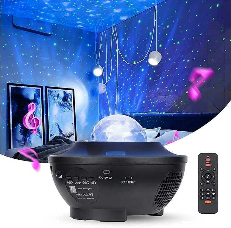 Žvaigždžių projektorius su LED RGB ir nuotolinio valdymo pultu
