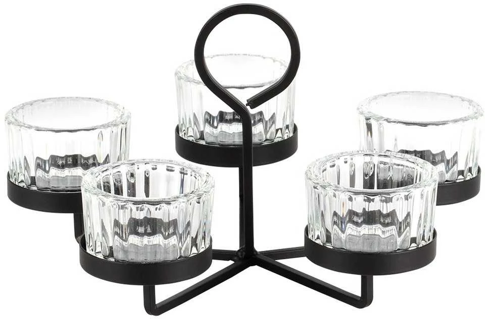 Home Styling Collection Žvakių laikiklis su stikliniais indeliais, 5 arbatos žvakėms, 21x21x12 cm